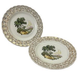 American Limoges Chateau France Warranted 22 K Gold Set of 2 Plates 7” Numbered